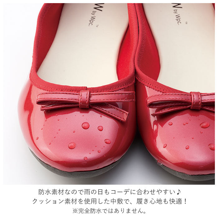 【レッド・L(24-24.5cm)】 レインシューズ レディース 通販 パンプス wpc レインパンプス おしゃれ シンプル 大人 かわいい 通学 通勤 ローヒール リボン 滑り止め バレエシューズ アーモンドトゥ 歩きやすい