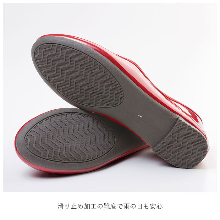 【レッド・L(24-24.5cm)】 レインシューズ レディース 通販 パンプス wpc レインパンプス おしゃれ シンプル 大人 かわいい 通学 通勤 ローヒール リボン 滑り止め バレエシューズ アーモンドトゥ 歩きやすい