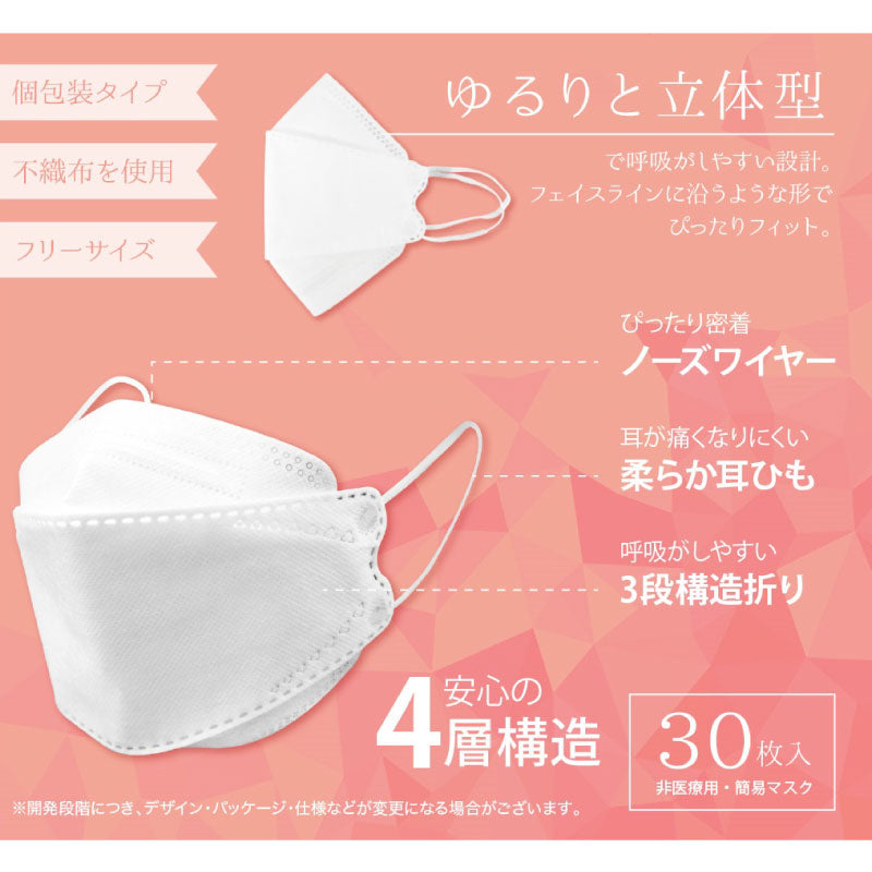 マスク 立体 不織布 4層 30枚 3Dマスク 韓国 レディース 小さめ 送料無料