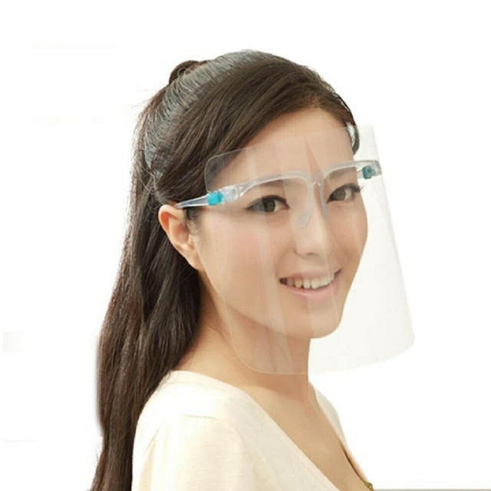 メガネ5個＋交換用シールド15枚  フェイスシールド メガネ型 交換用シールド  クリア 軽量 PC素材 軽量 透明シールド シールド取り換え可 防塵飛沫対策 簡単装着 フェイスガード お得 医療用 デンタル 透明 感染 飛沫感染