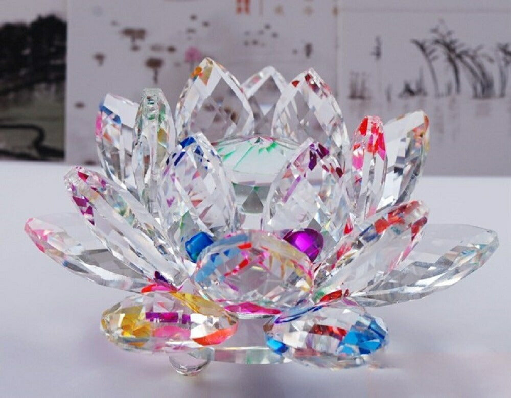 蓮の花 蓮華 クリスタル サンキャッチャー 置物 風水 開運 レインボー rainbow 七色 虹 グラスオブジェ 幸運ロータス 金運　幸運蓮華 幸せを呼ぶ アイテム クリスタル ギフト 誕生日 バースデー