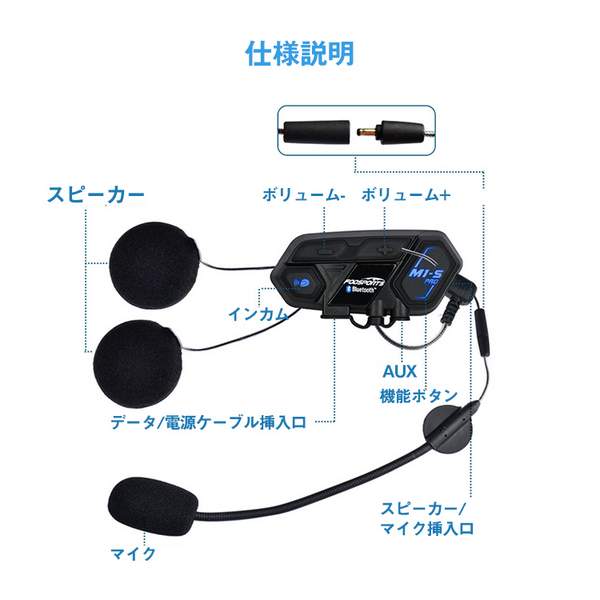 バイクインカム インカム 8人同時通話 同時通話 バイク用（Black）
