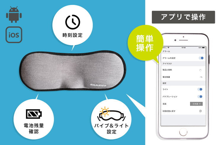 アイマスクアラーム【アイマスク 目覚まし サンコー】光と振動で目が覚める「アイマスクアラーム」【TKEALARM】