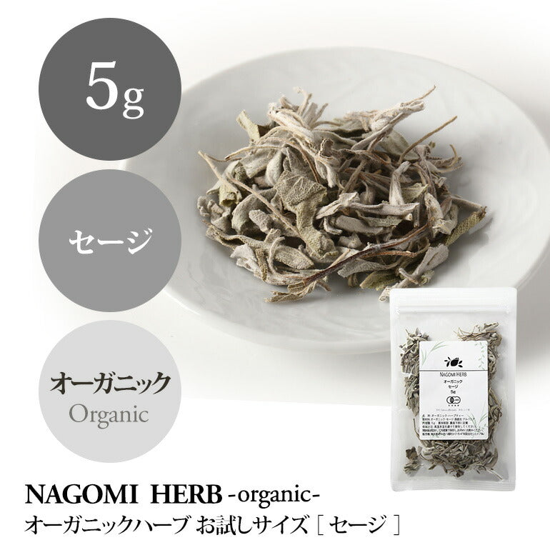 有機JAS オーガニック・ハーブ セージ お試し リーフ 5g  【 ハーブティー セージティー 茶葉 お茶 浄化 料理　スパイス キッチンハーブ 】