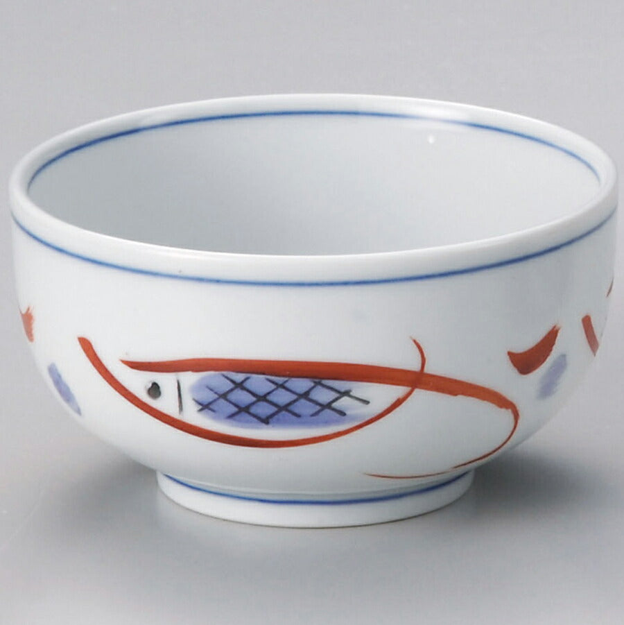 手描き魚紋多用碗  直径12.4cm さかな 手描き どんぶり 小丼　丼ぶり 和食器 煮物鉢 磁器 鉢 ボウル ボール 食器 美濃焼 国産  昭和レトロ 中華 陶器のふる里  stockヤ