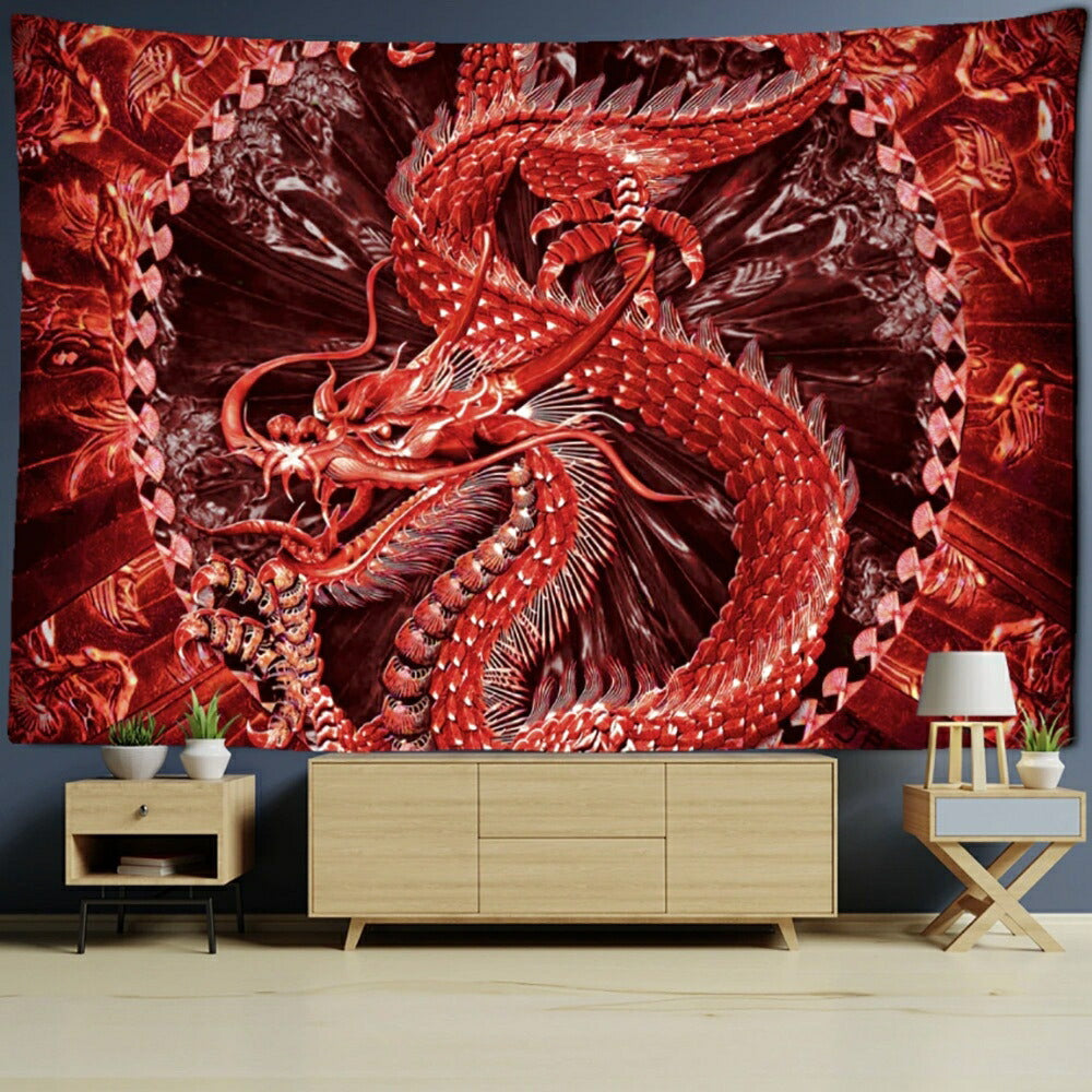 風水 タペストリー 紅龍 ドラゴン 150×100 竜 絵 ポスター 皇龍 玄関 絵 龍の飾り 壁 風水グッズ 赤竜 赤龍 ドラゴン 壁掛け 開運祈願 金運祈願 風水龍 アイテム 龍神 開運 金運 財産運 出世運 恋愛運 幸福 成功 プレゼント