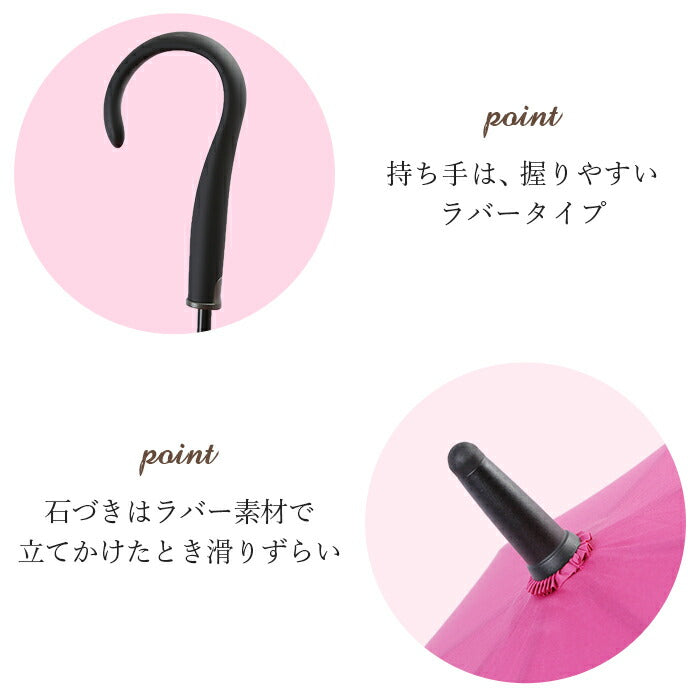 【ftw1804.ドットレッド・【即時発送】長傘60cm】 傘 レディース 長傘 耐風 桜骨 通販 おしゃれ ジャンプ サクラ骨 耐風傘 60cm ワンタッチ グラスファイバー 丈夫 縫い目がない シームレス 一枚張り かわいい 花柄 クーカ ドット