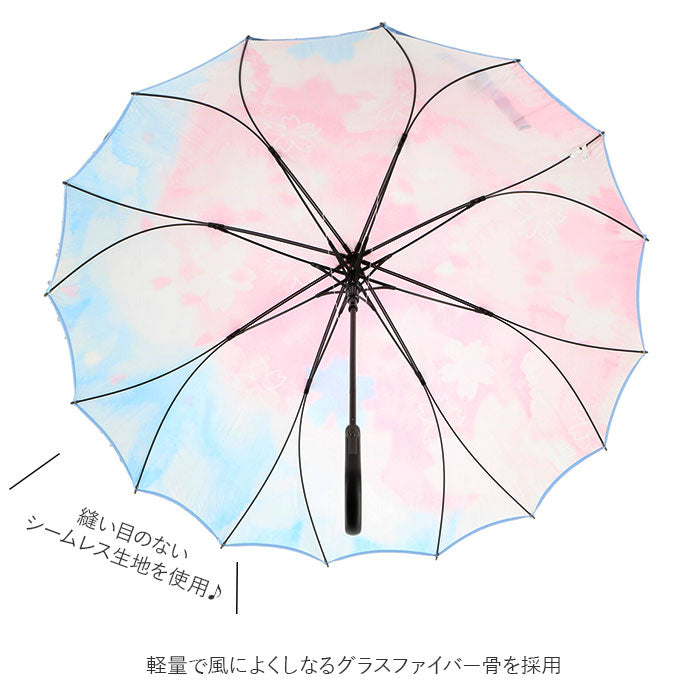 【da2172あじさい・長傘60cm】 傘 レディース ジャンプ 通販 長傘 可愛い 丈夫 耐風 グラスファイバー骨 折れにくい 耐風傘 耐風骨 60cm 16本骨 おしゃれ 総柄 シームレス 桜骨 サクラ骨 ジャンプ傘 ワンタッチ 雨傘