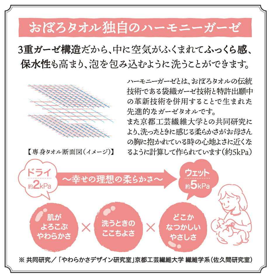 おぼろ専身タオル敏感な肌スキンケアの為のタオル【ピンクカラー】