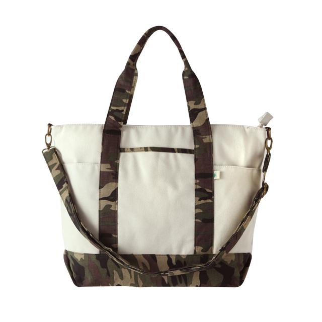 【IVxCAMO.アイボリーx迷彩・Lサイズ(SFA-0117)】 トートバッグ キャンバス 2way 斜めがけ 布 ファスナー付き レディース メンズ トートバック 大容量 大きめ 斜め掛け ショルダー a4 ママバッグ  マザーズバッグ おしゃれ かわいい