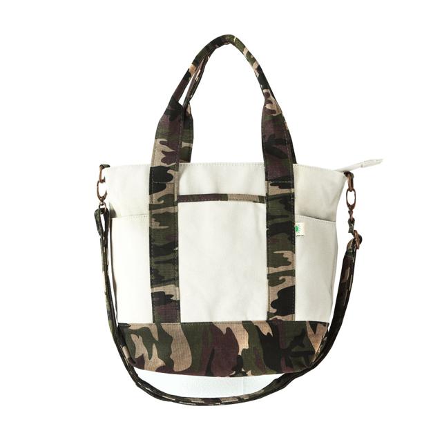 【IV/CAMO.アイボリーx迷彩・Sサイズ(SFA-0117S)】 キャンバス トートバッグ レディース トートバック メンズ 大きめ ファスナー付き トートバッグ