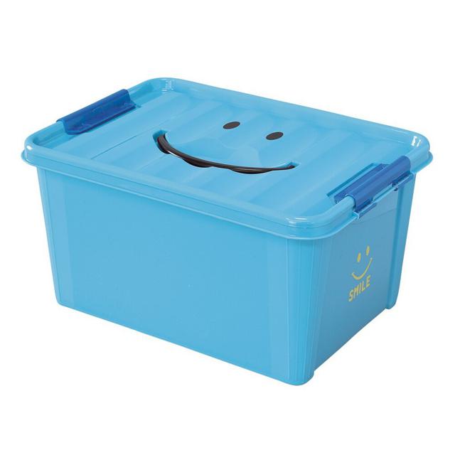 【BL.ブルー・収納ボックス】 収納ボックス フタ付き おしゃれ 通販 プラスチック スマイルボックス Mサイズ かわいい 収納ケース ハンドル 持ち手 ふた付き スタッキング おもちゃ箱 衣類 収納 子供部屋 SPICE OF
