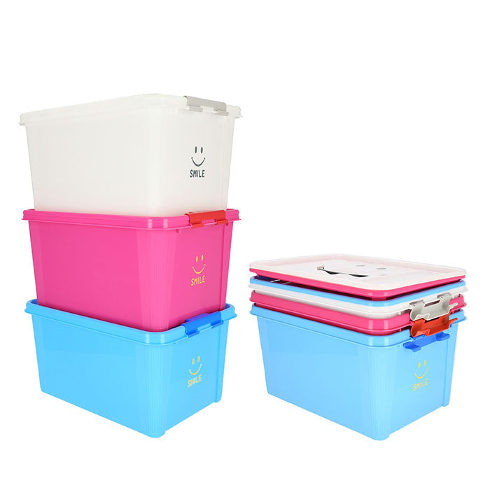 【BL.ブルー・収納ボックス】 収納ボックス フタ付き おしゃれ 通販 プラスチック スマイルボックス Mサイズ かわいい 収納ケース ハンドル 持ち手 ふた付き スタッキング おもちゃ箱 衣類 収納 子供部屋 SPICE OF