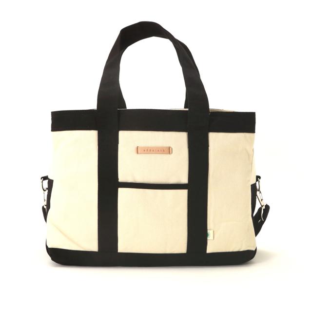 【IVxBK.アイボリーxブラック】 2wayトートバッグ アドナインス AddNinth ★キャンバス トートバッグ レディース ファスナー付き あおり 2way 通学 トート ショルダーバレディースバッグ sfs-0214l
