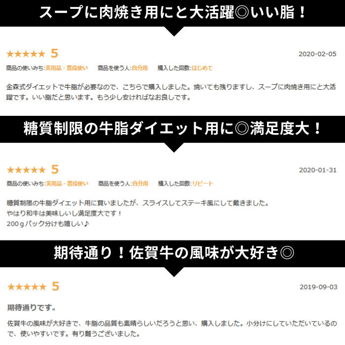 牛脂未精製A5等級佐賀牛牛脂小間切れ200グラム／10パック計2kg