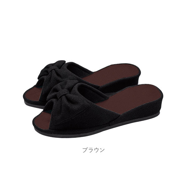 【ピンク・22.5cm～24.5cm】 スリッパ おしゃれ ヒール 通販 レディース 室内 室内用 室内履き ツボ押し 足ツボ 健康サンダル 健康スリッパ ツボ押しスリッパ リボン かわいい オープントゥ ヒールアップ