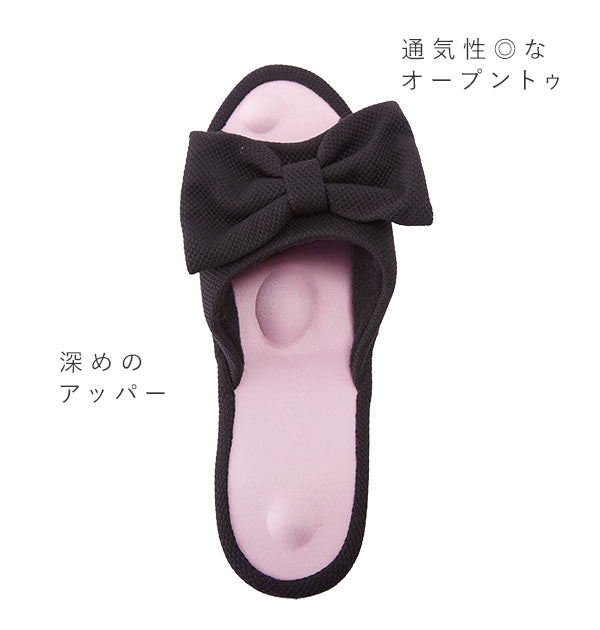 【ピンク・22.5cm～24.5cm】 スリッパ おしゃれ ヒール 通販 レディース 室内 室内用 室内履き ツボ押し 足ツボ 健康サンダル 健康スリッパ ツボ押しスリッパ リボン かわいい オープントゥ ヒールアップ