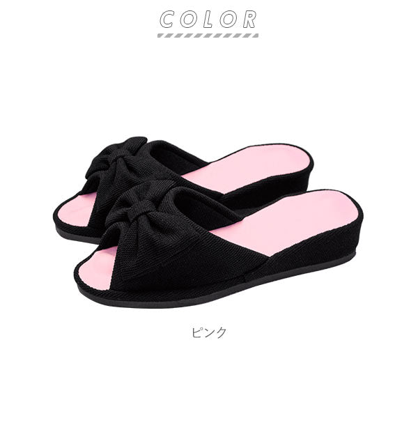 【ピンク・22.5cm～24.5cm】 スリッパ おしゃれ ヒール 通販 レディース 室内 室内用 室内履き ツボ押し 足ツボ 健康サンダル 健康スリッパ ツボ押しスリッパ リボン かわいい オープントゥ ヒールアップ