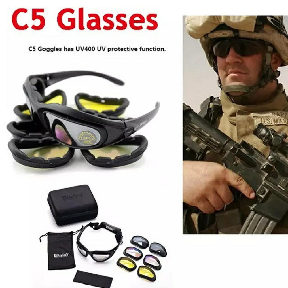 Daisy C5 偏光軍事用サングラス ４枚入りセット 策戦用防弾・UV防止の射撃グラス サバゲー  バイク用ゴーグル アウトドア  UVカット  軍用  サバイバル  スポーツ  シューティングゴーグル  シューティンググラス
