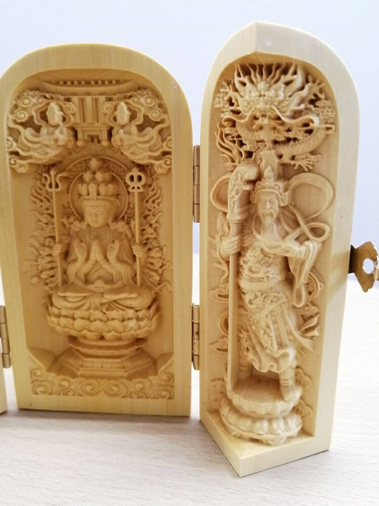 観音開き 千手観音 木彫り 木製 仏像 座像 本尊 お釈迦様 座釈迦 縁起物 祈る 開運 スピリチュアル プレゼント 贈り物 ギフト お土産 お守り 置物 風水 飾り