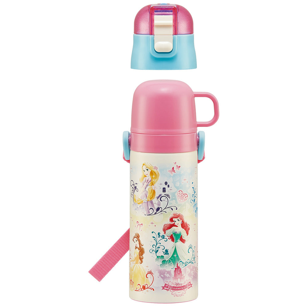 【プリンセス２２】 水筒 子供 ステンレス 直飲み 通販 コップ付き 軽量 超軽量 ステンレスボトル 2way 470ml 約 500ml 約 0.5l 保冷 保温 キャラクター 幼稚園 保育園 ショルダー  肩掛け ダイレクトボトル