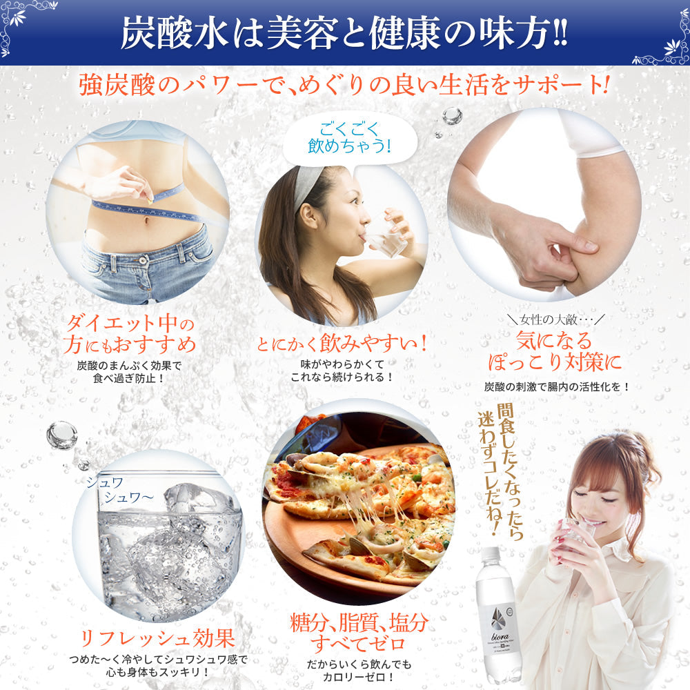 500ml×48本 天然のシリカ水に炭酸をプラス「biora天然シリカ炭酸水」シリカ72mg/L 送料無料
