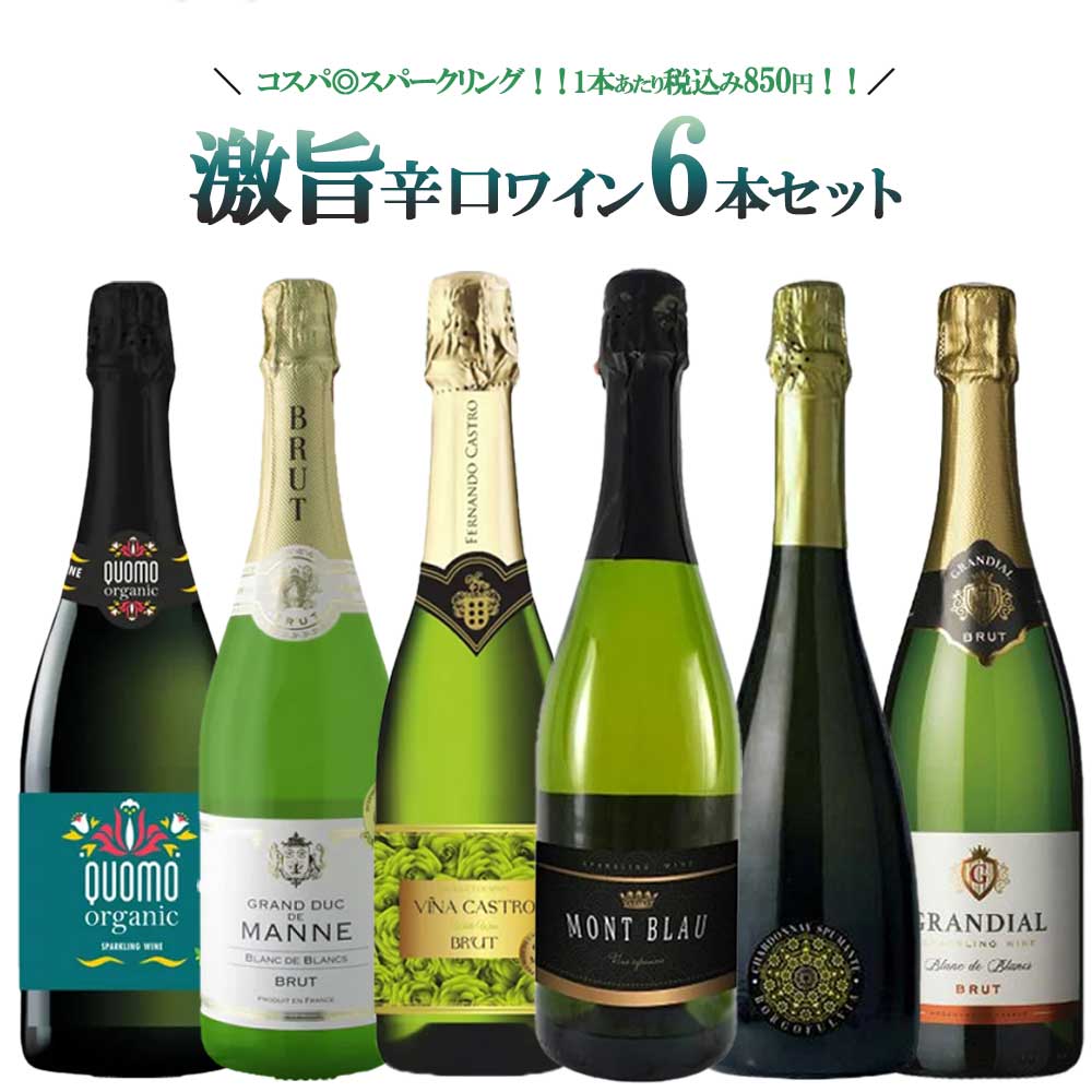 【送料無料】ワイン セット 辛口だけ！衝撃コスパスパークリング 第2弾 750ml 6本セット辛口 スパーク 白 泡 ギフト【北海道・東北・四国・九州・沖縄県は必ず送料がかかります】