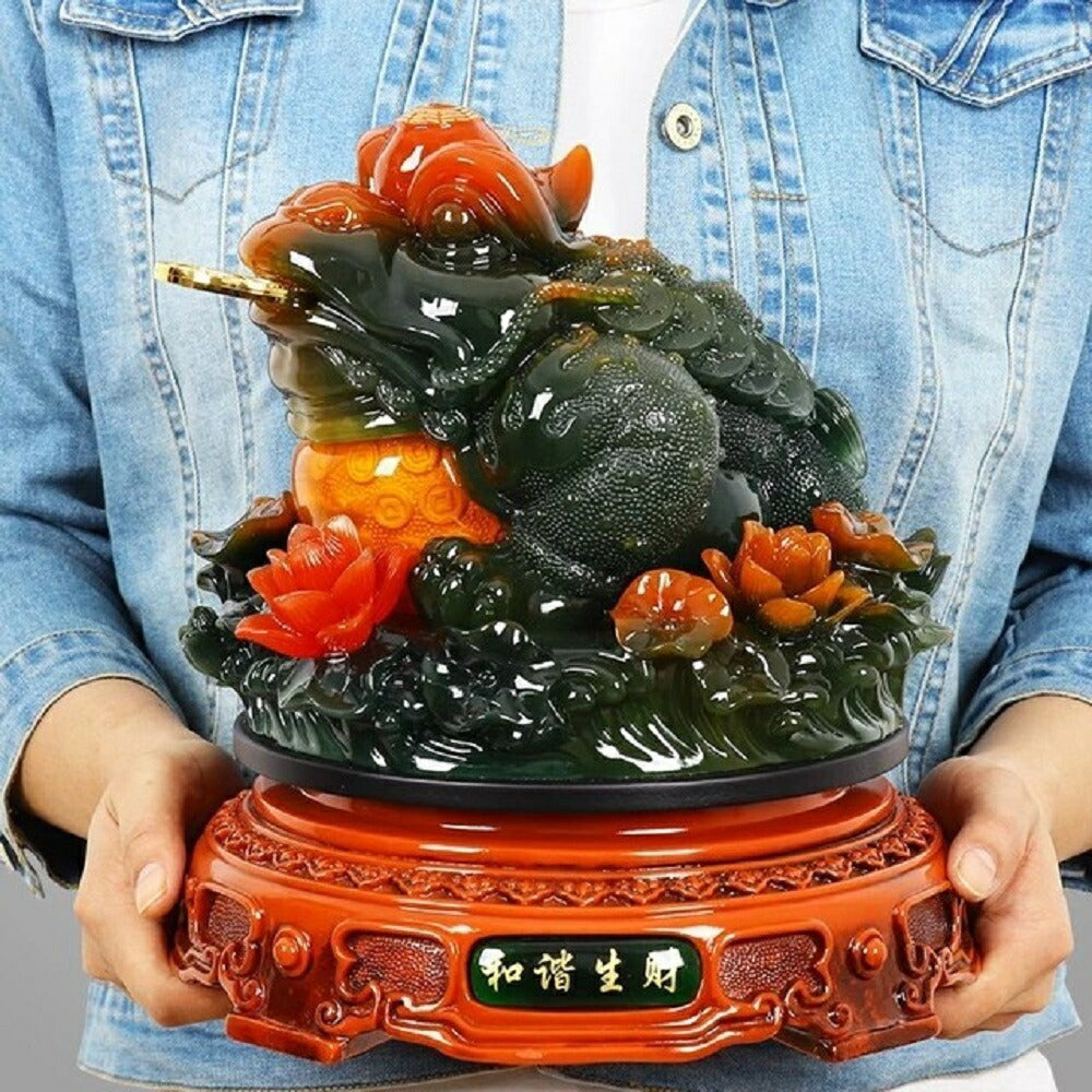 風水 蛙 特大 蓮の上に座る 蓮の花 カエル シリトン 超特大 風水アイテム 大盛況 超縁起物 幸運 祈り 浄化 金運 宝くじ 金運アップ 最強 商売繁盛 開店祝い 祝い 贈り物 お店 店舗 プレゼント 経営者 経営 玄関 置物 インテリア