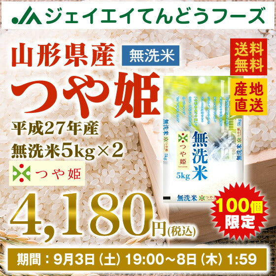 【無洗米】 27年産米 山形県産米 つや姫米 ブランド米 10kg(5kg×2)米 JA米