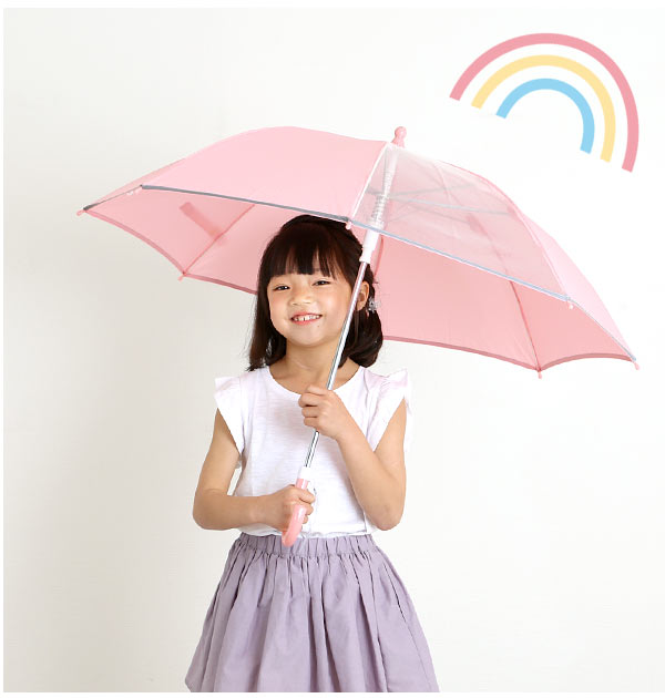 【パープル・ss4052】 長傘 子供用 50cm 透明窓 通販 反射テープ付 キッズ 園児 小学生 低学年 シンプル 無地 イエロー 黄色 ネイビー 紺 ネームプレート グラスファイバー骨 ジャンプ傘 ワンタッチ 入学準備