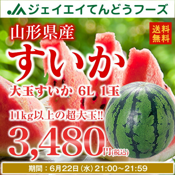 【送料無料★おもいっきり特大！】山形県産すいか6L／1箱1玉いり※一部地域は別途送料