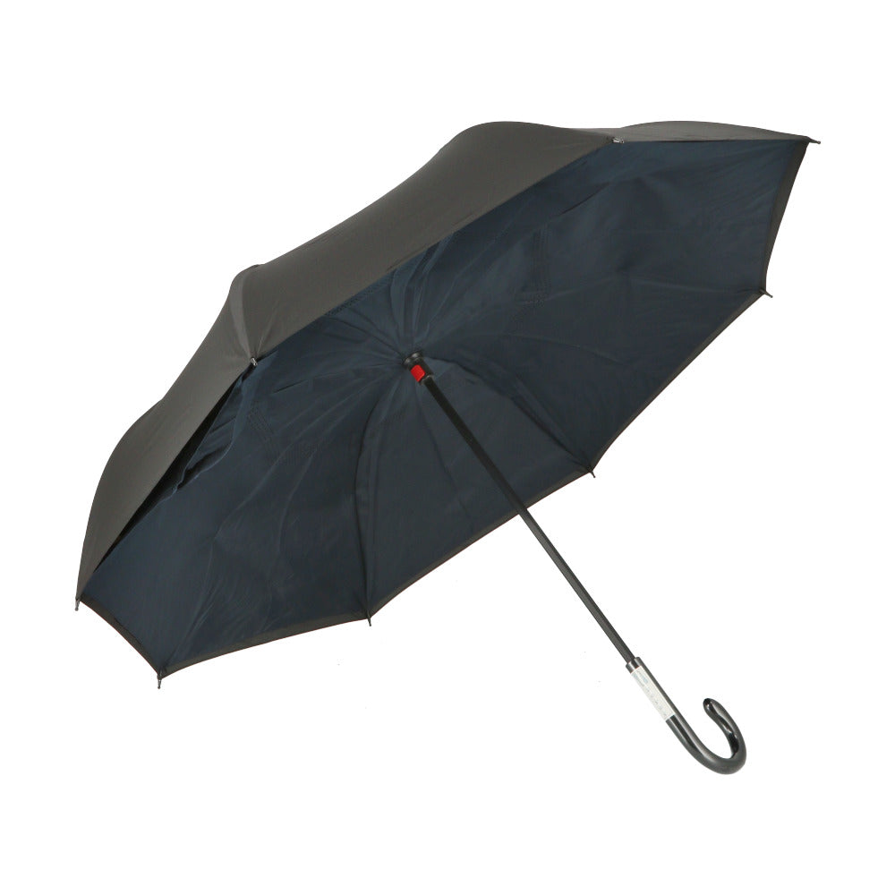 【ブラック/裏紺・長傘】 逆さ傘 傘 60cm 通販 レディース メンズ 逆さま傘 長傘 軽量 グラスファイバー骨 大きい 手開き シンプル レイングッズ かさ 雨傘 おしゃれ アイディアグッズ アンブレラ