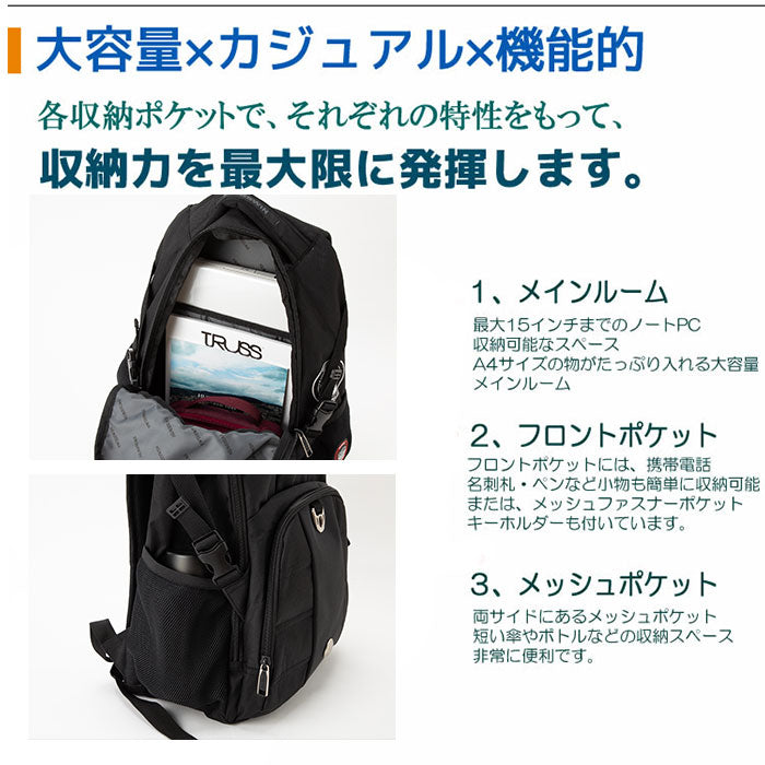 【ブラック・リュックサック】 スイスウィン リュック 通販 通学 メンズ 大容量 ブラック ブランド SWISSWIN 通勤 黒 レディース 防災リュック おしゃれ リュックサック ママリュック 旅行 遠足 プレゼント 高校生