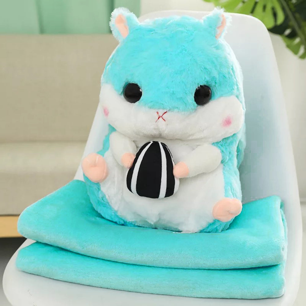 【ブルー・ハムスター】 ひざ掛け かわいい ぬいぐるみ 通販 ブランケット キャラクター 膝掛け ハムスター 収納 おしゃれ キッズ 子供 こども 女の子 男の子 子供部屋 寝室 リビング ドライブ 車 毛布 寝具