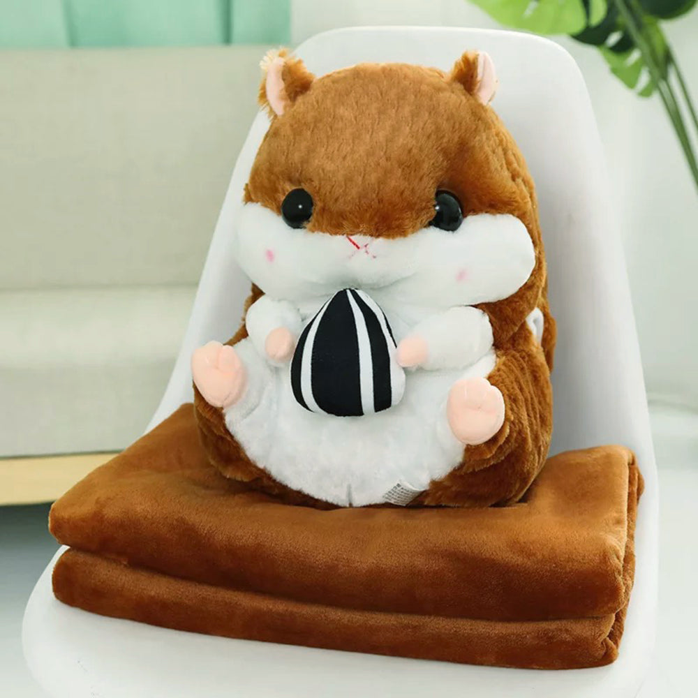 【ダークブラウン・ハムスター】 ひざ掛け かわいい ぬいぐるみ 通販 ブランケット キャラクター 膝掛け ハムスター 収納 おしゃれ キッズ 子供 こども 女の子 男の子 子供部屋 寝室 リビング ドライブ 車 毛布 寝具