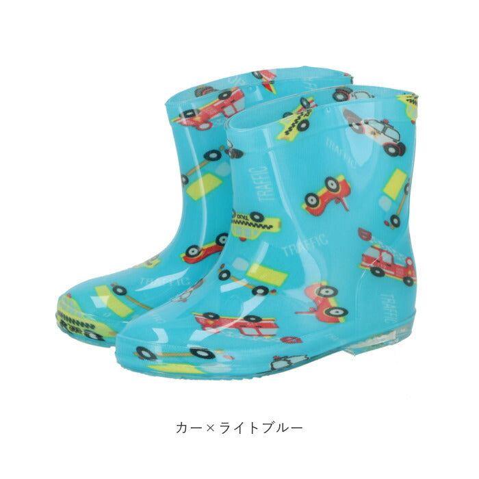【カー×ブルー×イエロー・19センチ】 レインブーツ キッズ 通販 女の子 長靴 おしゃれ かわいい 登園 通学 保育園 幼稚園 小学生 女児 レインシューズ 雨靴 子供 子ども 15 16 17 cm 18 19 センチ レインウェア