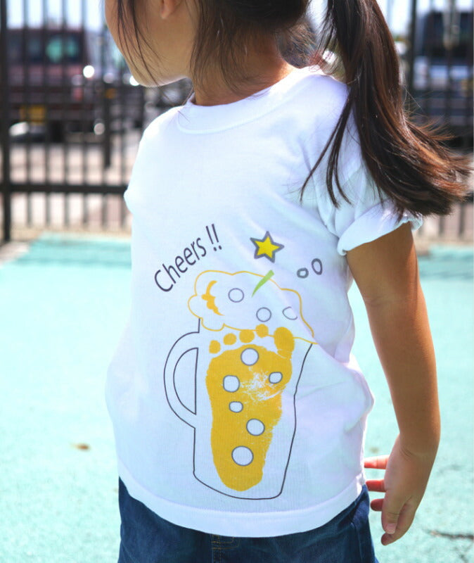 Cheers!! Foot Art Print T-Shirts■手形 手形アート 足形 足型アート ベビー 服 名入れ プレゼント Tシャツ 出産祝い ギフト 子供服 キッズ服 おしゃれ 赤ちゃん メモリアル オーダーメイド 手形 足型 新生児