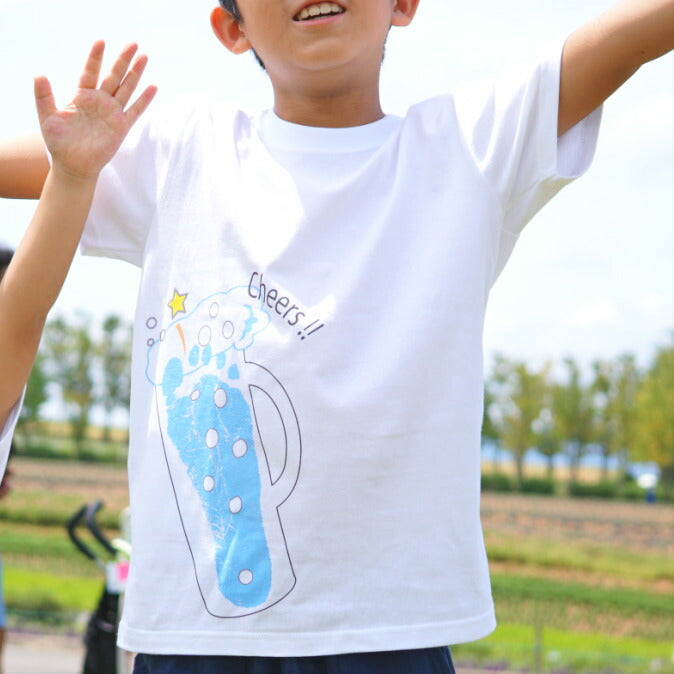 Cheers!! Foot Art Print T-Shirts■手形 手形アート 足形 足型アート ベビー 服 名入れ プレゼント Tシャツ 出産祝い ギフト 子供服 キッズ服 おしゃれ 赤ちゃん メモリアル オーダーメイド 手形 足型 新生児