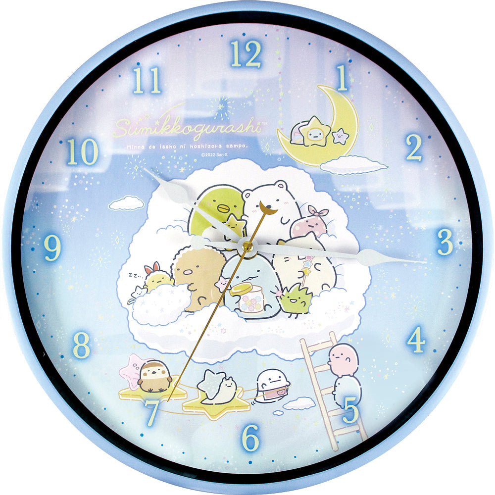 【星空さんぽ/ブルー・ウォールクロック】 壁掛け時計 おしゃれ 通販 時計 ウォールクロック キャラクター グッズ 壁掛け すみっコぐらし 子ども キッズ 女の子 かけ時計 アナログ 蓄光 掛時計 子供部屋 かわいい 壁 インテリア