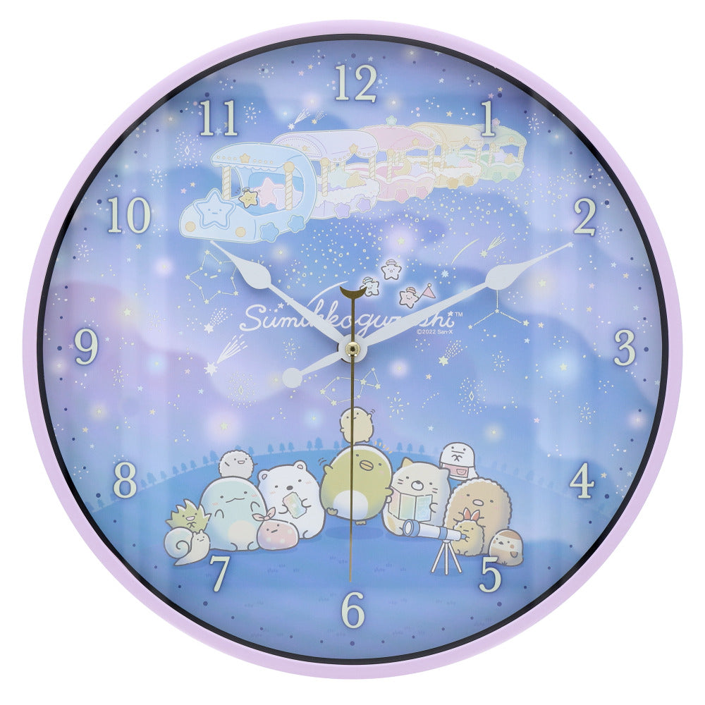 【星空さんぽ/パープル】 壁掛け時計 おしゃれ 通販 時計 ウォールクロック キャラクター グッズ 壁掛け すみっコぐらし 子ども キッズ 女の子 かけ時計 アナログ 蓄光 掛時計 子供部屋 かわいい 壁 インテリア