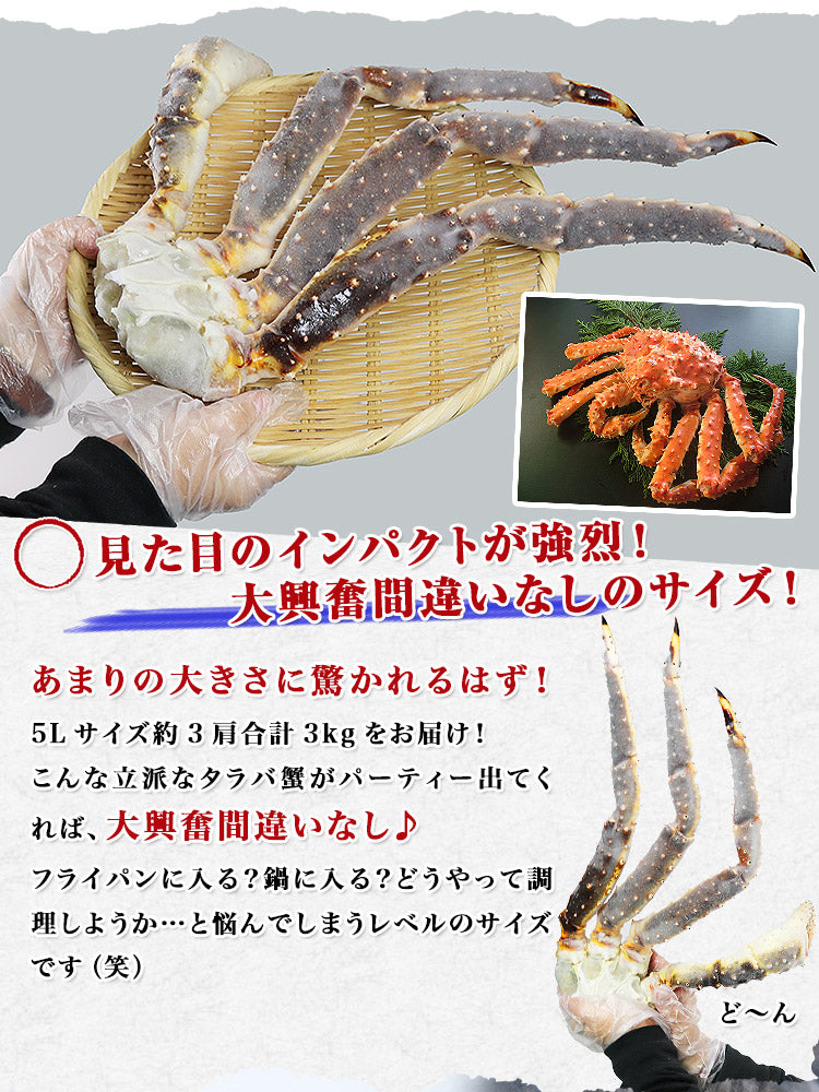 生タラバガニ3kg 約3肩入り 化粧箱付 ( タラバガニ かに カニ 蟹 たらばがに ) 送料無料 お取り寄せグルメ 食品 ギフト 海鮮