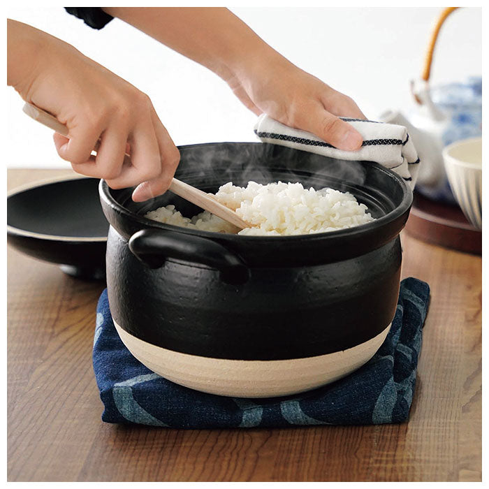 【ブラック・土鍋3合炊き】 炊飯土鍋 3合 通販 土鍋 ご飯鍋 ごはん鍋 ごはん 炊飯鍋 糖質制限 ガスコンロ専用 おしゃれ プレゼント 御飯鍋3合 日本製 キッチンファブリック 台所用品 調理器具 カクセー
