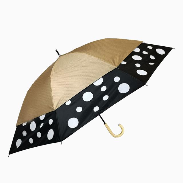 【27018.ドットベージュ・晴雨兼用傘】 トランスフォーム傘 通販 HYGGE ヒュッゲ 60cm 45cm 耐風 手開き UVカット 99.99% 遮光率99.99% 遮熱 日焼け対策 熱中症対策 ショートワイド傘 おしゃれ 大人 かわいい 長傘 雨傘