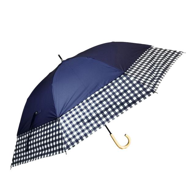【27020.チェックネイビー・晴雨兼用傘】 トランスフォーム傘 通販 HYGGE ヒュッゲ 60cm 45cm 耐風 手開き UVカット 99.99% 遮光率99.99% 遮熱 日焼け対策 熱中症対策 ショートワイド傘 おしゃれ 大人 かわいい 長傘 雨傘