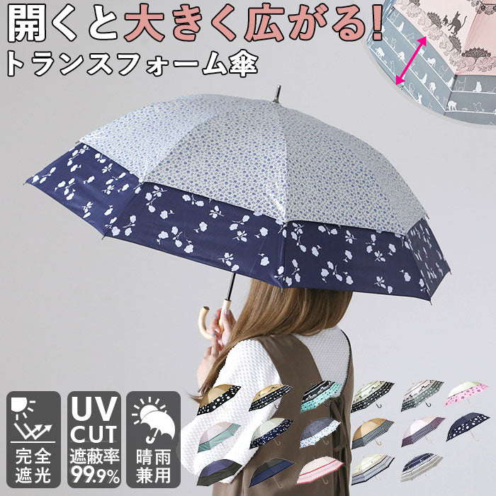【27020.チェックネイビー・晴雨兼用傘】 トランスフォーム傘 通販 HYGGE ヒュッゲ 60cm 45cm 耐風 手開き UVカット 99.99% 遮光率99.99% 遮熱 日焼け対策 熱中症対策 ショートワイド傘 おしゃれ 大人 かわいい 長傘 雨傘