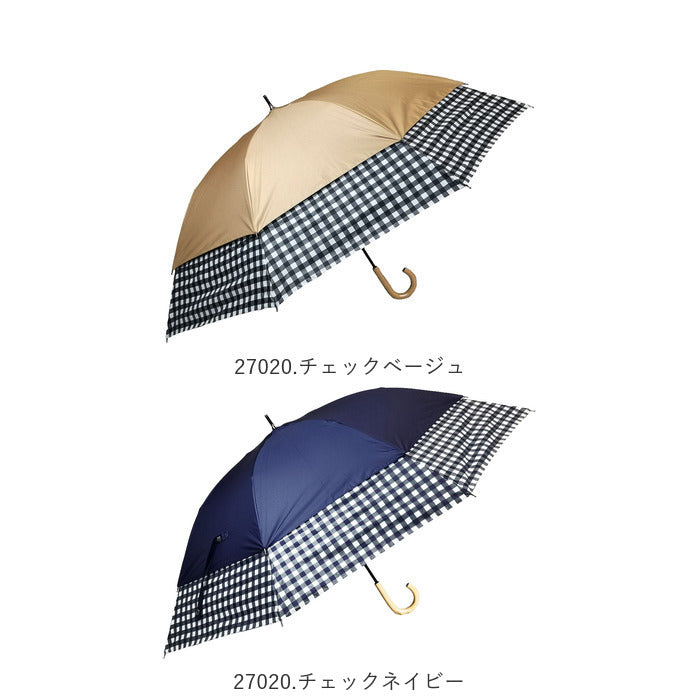 【27020.チェックネイビー・晴雨兼用傘】 トランスフォーム傘 通販 HYGGE ヒュッゲ 60cm 45cm 耐風 手開き UVカット 99.99% 遮光率99.99% 遮熱 日焼け対策 熱中症対策 ショートワイド傘 おしゃれ 大人 かわいい 長傘 雨傘