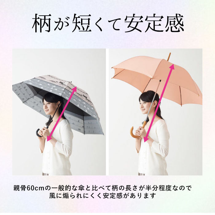 【27020.チェックネイビー・晴雨兼用傘】 トランスフォーム傘 通販 HYGGE ヒュッゲ 60cm 45cm 耐風 手開き UVカット 99.99% 遮光率99.99% 遮熱 日焼け対策 熱中症対策 ショートワイド傘 おしゃれ 大人 かわいい 長傘 雨傘