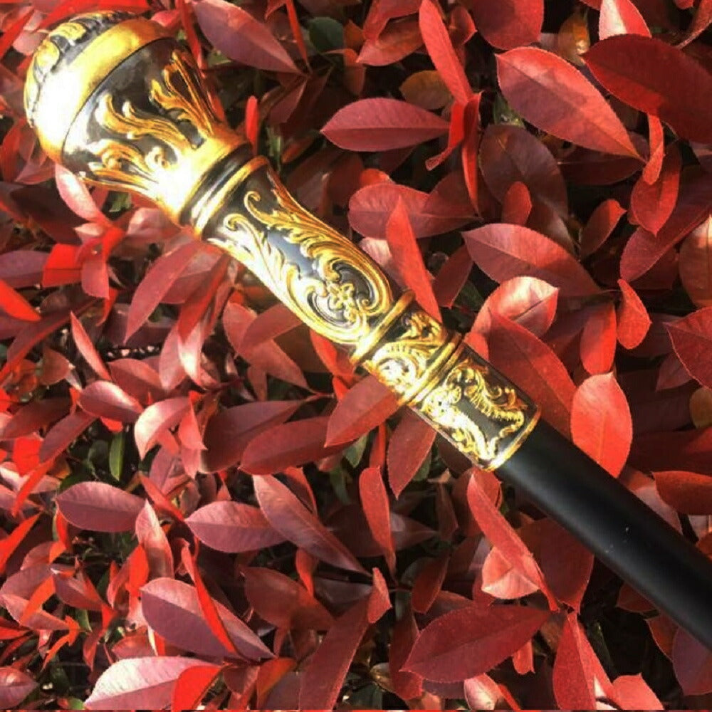 杖 黒金 花 彫刻 球体 真鍮杖 つえ ステッキ おしゃれ 高級 男性 女性 金属 ブロンズ ゴールド ウォーキングスティック ソリッド ヴィンテージ デザイナー アンティークスタイル レトロ 一本杖 かっこいい イベント 撮影 舞台 演劇