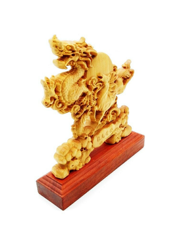 龍馬精神 木彫りドラゴン 置物 風水 立像 高級天然ツゲ　風水グッズ  金運 プレゼント 贈り物 開店祝い 開店 お店 ショップ 会社 経営者 経営 宝くじ 金脈 商売繁盛 商売 馬 龍馬　開運厄除け　起業　祈願成就　木　木製　竜　騎龍