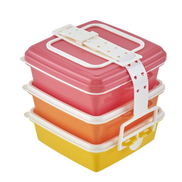 【P.ピンク・ピクニックケース小】 弁当箱 3段 小 通販 重箱 お重 三段 スクエア型 角型 ランチボックス ランチBOX 行楽弁当 ピクニックケース 行楽弁当 コンパクト ファミリーサイズ 家族 運動会 ピクニック